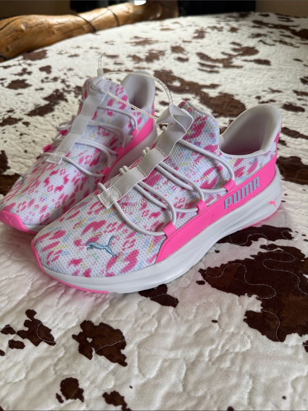 Puma White and Pink Cheetah Print Sneakers